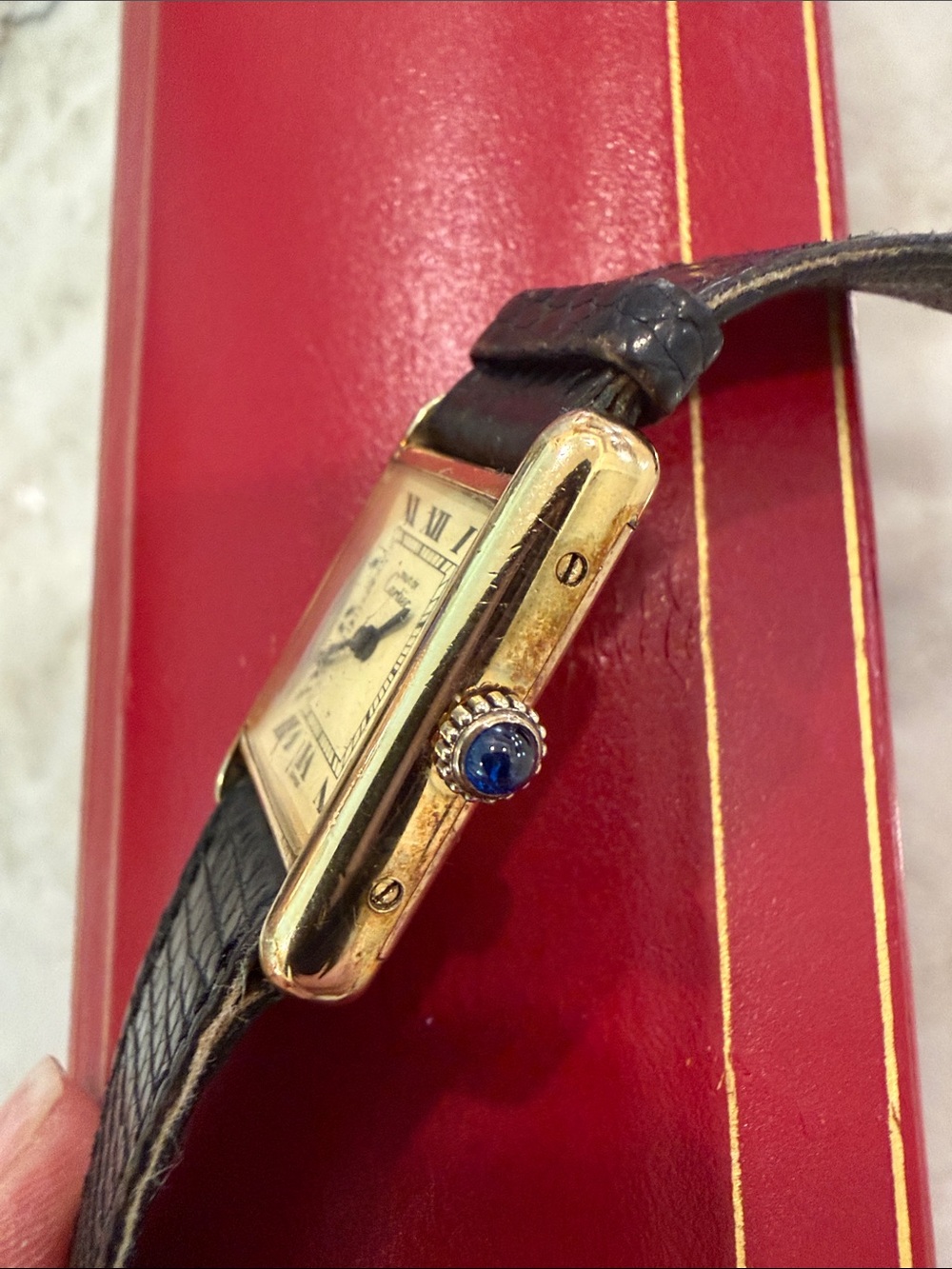 Cartier de Must Women’s Gold-Vermeil Tank Watch with Black Leather Strap VINTAGE - Picture 3 of 13